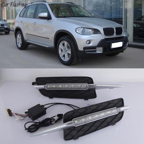 Car Flashing 1Pair DRL For BMW X5 E70 2007 2008 2009 2010 Daytime Running Lights Daylight Car auto LED Fog Head Lamp Light Cover