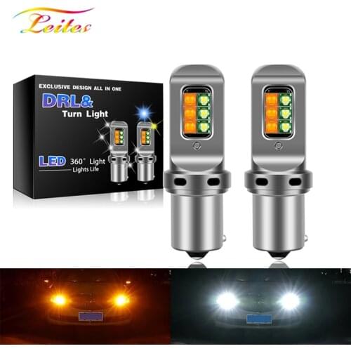2pcs Newest NO Error LED Canbus Light 1156 P21W BA15S PY21W BAU15S 3156 7440 W21W T20 Car DRL Turn Signal Dual Mode DC12V