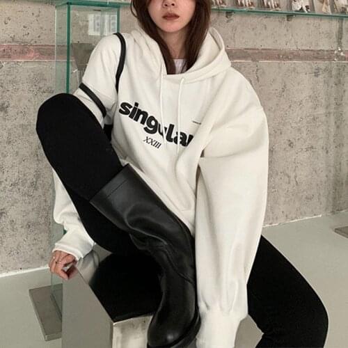 White Hoodie Fashion Casual 2021 Winter Loose Singular Letter Print Hoodies Y2k Streetwear Sweatshirts Women Clothes Pullovers