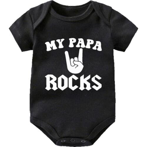 Rock Black Cotton Bodysuit Summer Short Sleeve Baby Baby Boys Girls Clothes Funny Baby Clothing 0~12 Cm