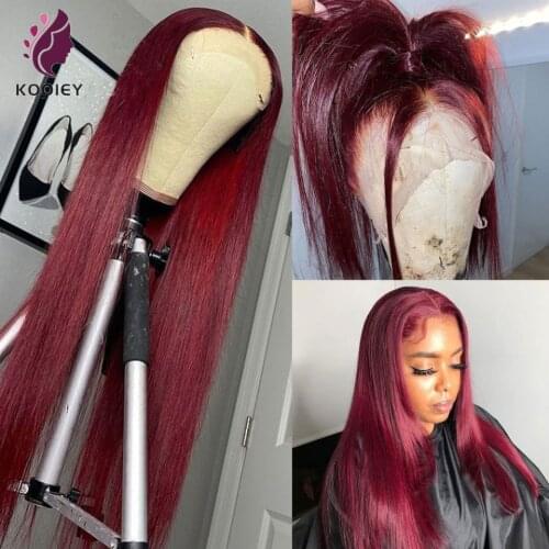 Burgundy 99J Straight Lace Front Human Hair Wig Brazilian 99J 13x4 Lace Front Wig Pinshair Pre Plucked Remy Hair 180% Density