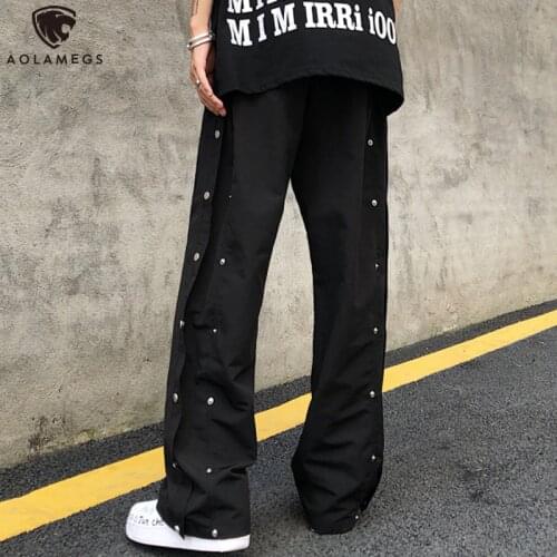 Aolamegs Mens Pants Side Botton Hip Hop Sweatpants Couple Casual Diablo Pants For Men High Street Streetwear Trousers All-match