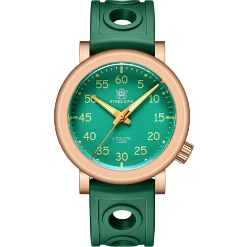 Steeldive SD1910S Bronze Green Dial 1000M Diving Watch Japan NH35 Automatic Mechanical Luminous C3 Sapphire Rubber Wristwatch
