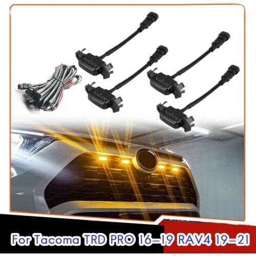 For 2016-2021 Toyota Tacoma TRD Pro / 2019-2021 RAV4 LED Front Grille Smoked Amber Light Daytime Running Lights Lamp