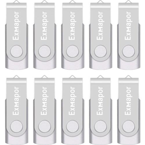 Exmapor 10 Packs USB Flash Drive 1GB 2GB 4GB 8GB Thumb Storage Drive Memory Stick Swivel Keychain Design 16GB 32GB 10PCS Silver