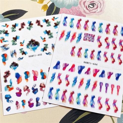 HANYI-444-445 Colorful rising smoke marble pattern 3D Back glue Nail decal Nail sticker Nail decoration Nail art Nail ornament
