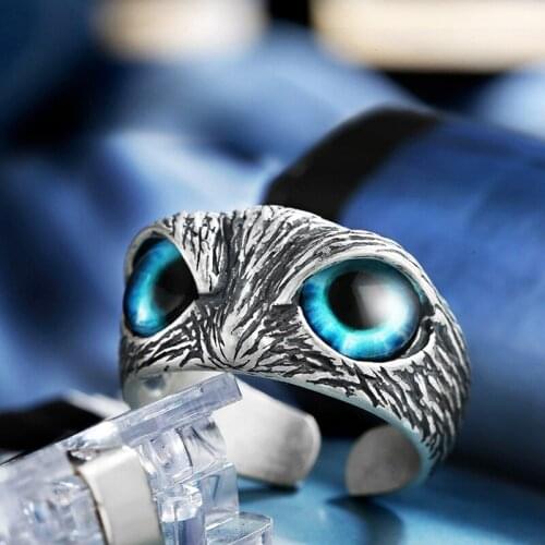 2021 New Fashion Owl Rings Crystal Eyes For Women Men Punk Hip Hop Retro Adjustable Parties Club Rings Jewelry Gifts Accessories