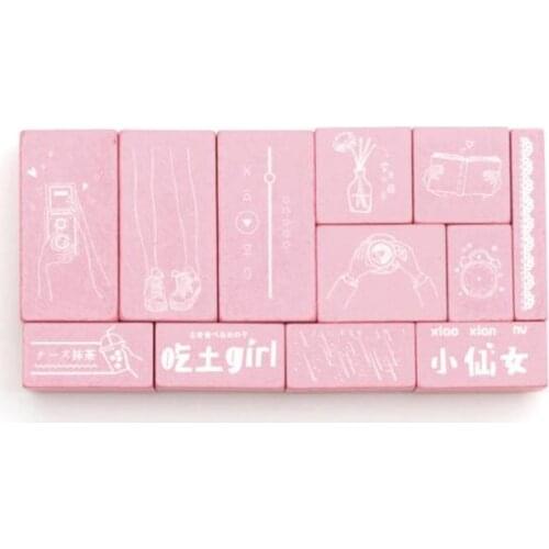 Beautiful Daily Series Ins Pink Girl Wood Stamp DIY Craft Wooden Rubber Stamps Decoration for Scrapbooking Diary Standard Stamp