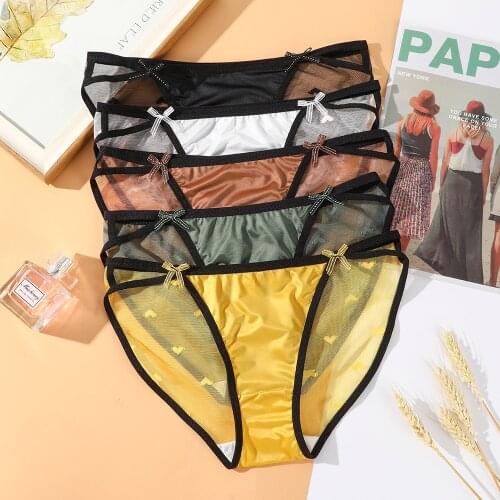 Lace Thin Sexy Transparent Panties Underwear Low-Waist Breathable Mesh Panties for Women Tempting Lingerie