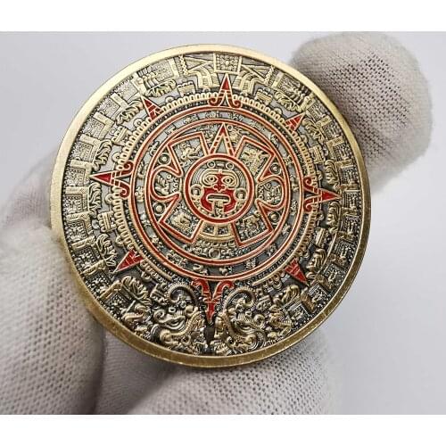 Mexican Maya Aztec Calendar Prophecy Culture Bronze Plated Replica Commemorative Coin Collectibles