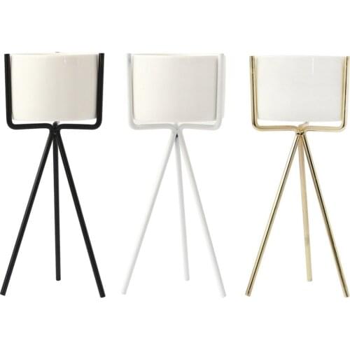 Ceramic Flower Stand Kit Rack Holder Plant Vase Iron Ceramics Succulent Flowerpot Iron Flower Stand Flower Pot Planter Set