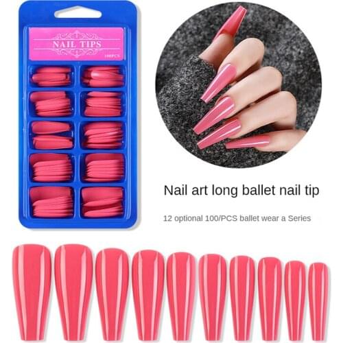 100pcs False Nails with Box Full Paste Long Nail Manicure Patch Wearable Color Solid Nail Patch Nail Art