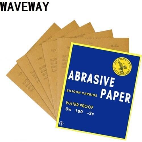 WAVEWAY 50 Sheets Sanding Abrasive Paper Sandpaper Waterproof Abrasive Paper Sand Paper Silicone Carbide Grinding Polish Tool