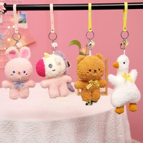 New 16cm Soft Animal Cartoon Pendant Cute Goose Rabbit Pig Bear Unicorn Plush Toy Keychain Stuffed Lovely Kids Birthday Gift