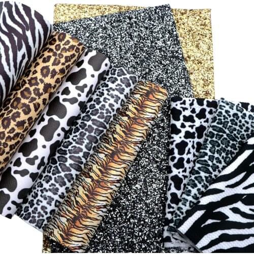 Chunky Glitter Faux Synthetic Leather Fabric Sheets Leopard Zebra Liverpool Fabric for Bows Earrings DIY Crafts