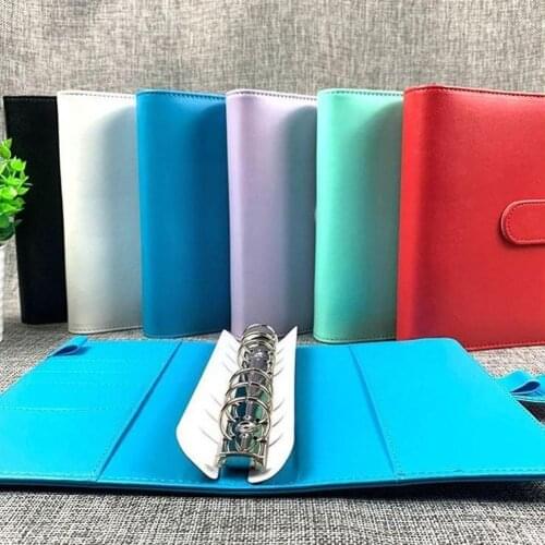 Macaron Color A5 A6 6 Ring Binder Pu Clip-on Notebook Notebook Leaf Loose Leather Journal Notebooks Stationery Cover Kawaii W5o2