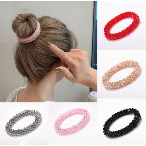 Solid Color Rhinestone Scrunchie Girl Hair Accessories Korean Fashion Elastic Hair Bands For Women Sweet Tie Gum Ponytail Holder