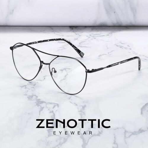 ZENOTTIC Double Bridge Metal Pilot Glasses Frame Men Myopia Hyperopia Prescription Eyewear Anti Blue Light Lens