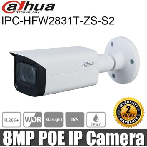 Original Dahua 8MP IP Camera IPC-HFW2831T-ZS-S2 Varifocal Bullet Network Camera IR 60m 2.7 mm–13.5 mm lens International Version