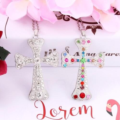 Full Zircon Cross Necklace Charm Crystal Vintage Choker Cute Pendant Torque Sweater Necklace Flawless Ornaments Necklaces gift