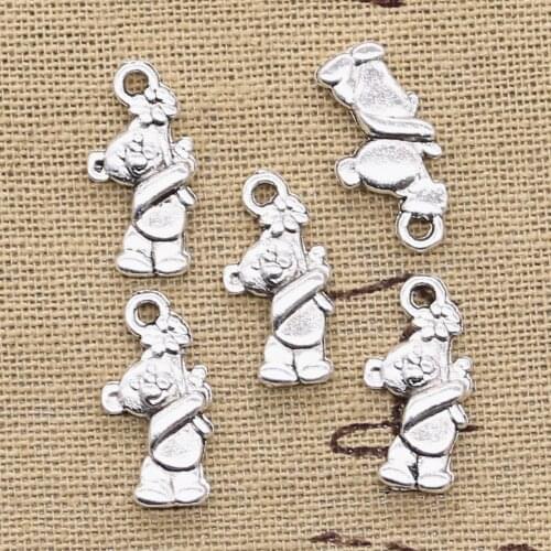 30pcs Charms Bear Flowers 19x9mm Antique Silver Color Plated Pendants Making DIY Handmade Tibetan Silver Color Jewelry