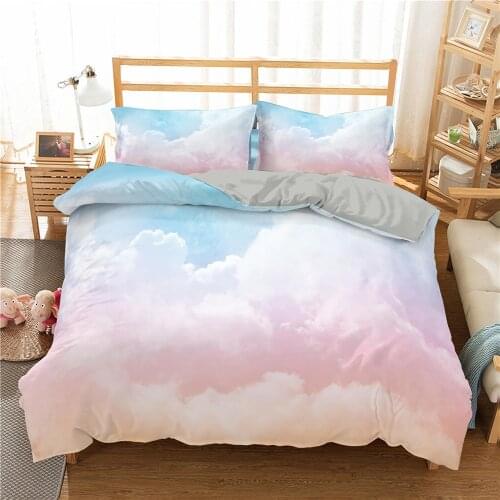 Fantasy Pink Blue Cloud Bedding Collection Queen King Size Quilt Cover Sheet Cover Home Textile Bedspread