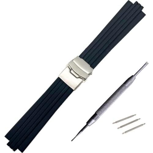 24mm x 11mm Silicone Rubber Watchband For Oris Aquis Watch Band Convex Strap Stainless Steel Safety Buckle Wrist Bracelet Black
