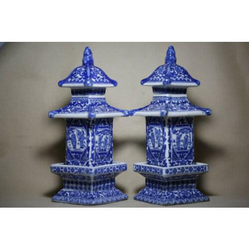 Antique Blue and white porcelain jar pagoda in ancient China 2pcs