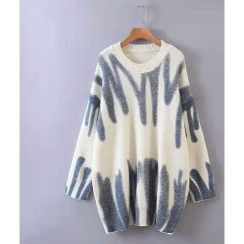 NEW 2021 Printed lazy sweater womens jacket casual fashion personality autumn winter hedging loose all-match sweater jacket