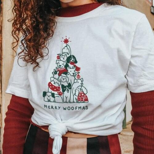 MERRY WOOFMAS Colored Graphic Printed New Arrival Funny Casual 100%Cotton T-shirt Cute Dog Lover Christmas Holiday Gift Shirts