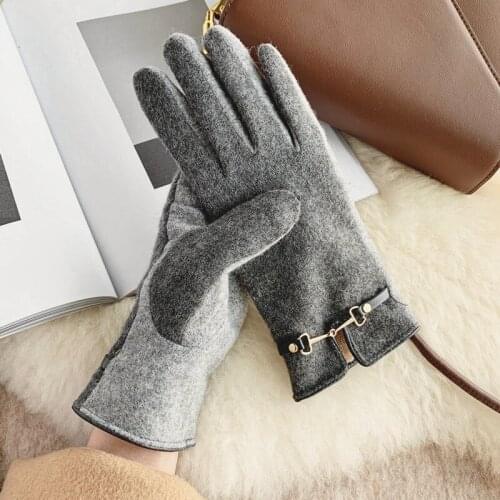 Womens autumn winter thicken warm patchwork wool gloves ladys cashmere touchscreen glove winter driving glove R3421
