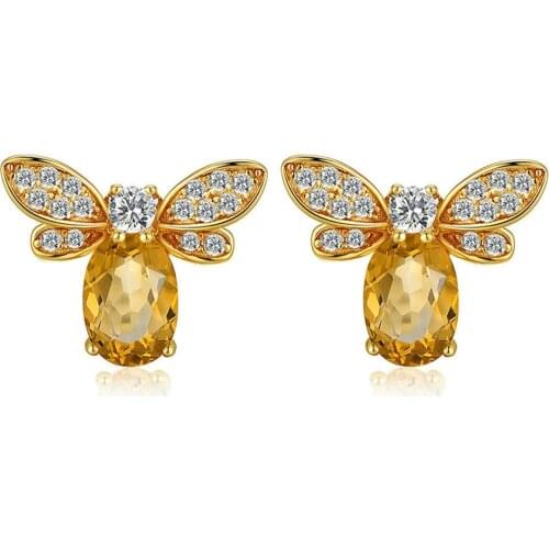 New Fashion Bee Crystal Stud Earrings Gold Color Earring For Women Female Jewelry 2019 New Oorbellen