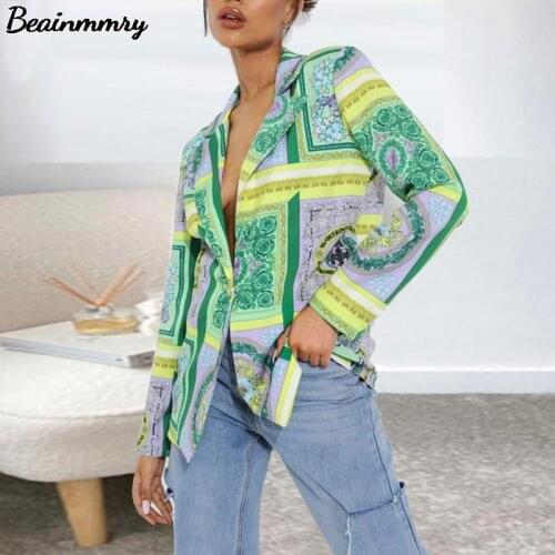 Za 2021 Women Streetwear Printed Blazer Suit Spring And Autumn Y2K Female Casual V Neck Long Sleeve Button Up Suit Coats