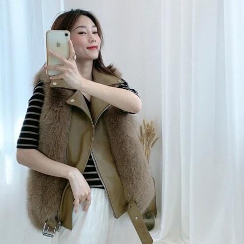 Brand 2020 Real Fur Coat Winter Jacket Women Natural Fox Fur Vest Genuine Leather Outerwear Streetwear Turn-down Collar Casual