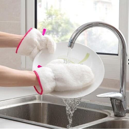 1Pc New Bamboo Fiber Waterproof Dishwashing Gloves Thick Durable Convenient Scrub Brush Household Cleaning Gloves Gloves