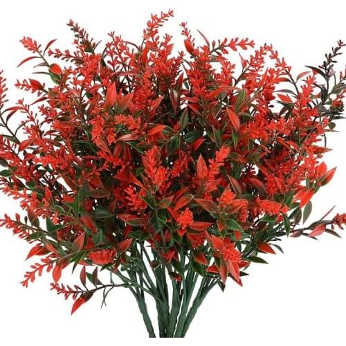 6 Pieces of Artificial Lavender Plants, Realistic and Fake Shrubs, Green Bushes, Garden Decoration (Orange Red)