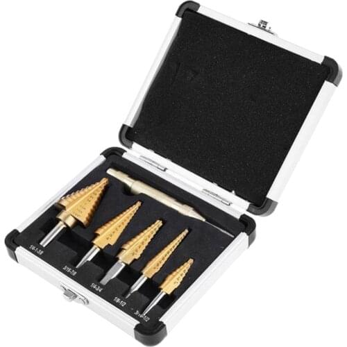 6PCS Titanium Coated Step Bit Drill Stainless HSS Set with Aluminum Case