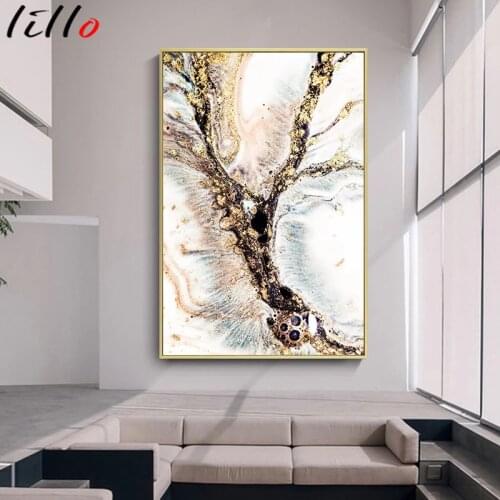 Abstract golden marble wall painting canvas contemporary art print poster light style luxury image modern home room decor