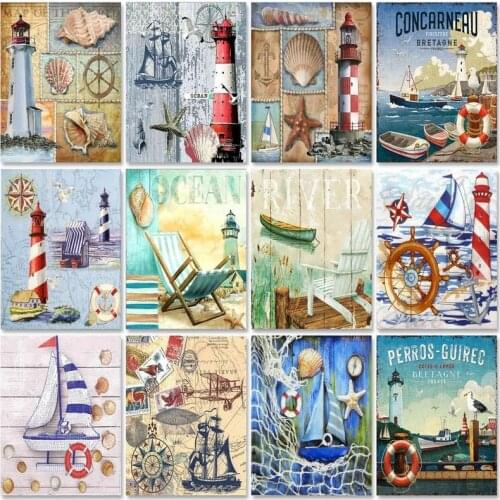 SDOYUNO Acrylic Paint By Numbers Towers DIY 60x75cm Oil Painting By Numbers Scenery Digital Canvas Painting Seascape Home Decor