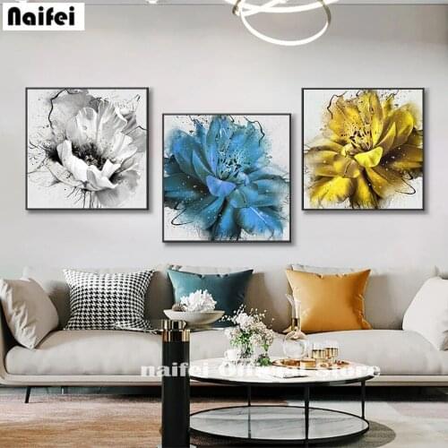 Diy 5d Diamond Painting Blue And Gold Flowers Cross Stitch Embroidery Mosaic Full Square Round Drill Mosaic Rhinestone Wall Art