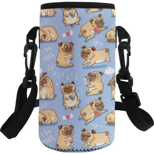 Cute Pug Dog Print Adiabatic Water Bottle Cover Pouch Thermos Cup Bag Outdoor Hiking Drinkware Bottles Protective Case