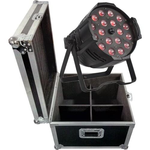 Flight Case 4pcs Zoom LED Par 18x18W RGBWA+UV 6in110-60 Degree Smooth Dimmer Stage Lighting Effect DMX Controller Spotlight