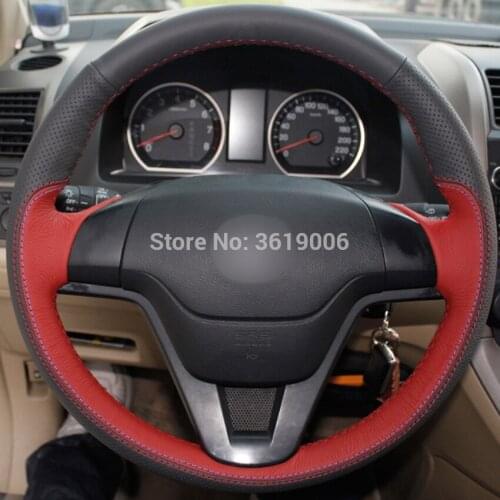 For Honda CRV CR-V 2007-2011 Hand-stitched Anti-Slip Black Red Leather DIY Steering Wheel Cover