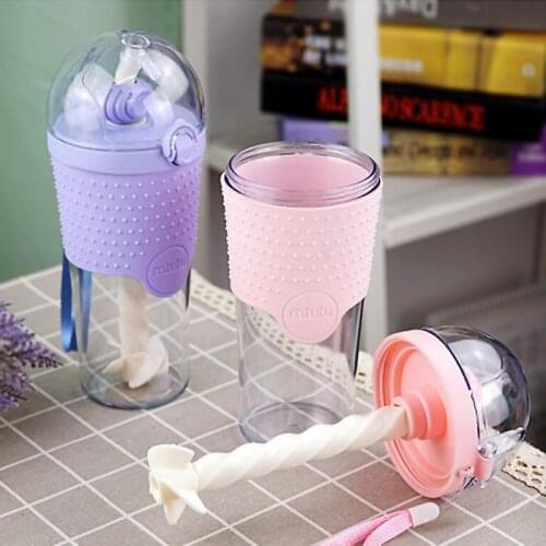 Eco-Friendly 500ml Creative Cool Semicircle Lid Cup With Portable Rope Plastic Straw Water Bottle Manual Mixing Coffee Mug