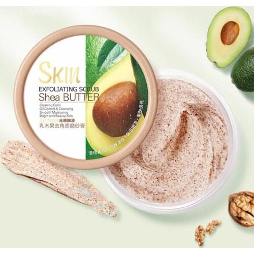 Deep cleansing pores whitening moisturizing facial and body cleansing shea butter exfoliating chicken skin scrub