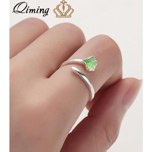 QIMING Green Red Ginkgo Leaf Rings For Women Female Fashion Jewelry Leaf Adjustable fashion Boho Rings Accessories Gift