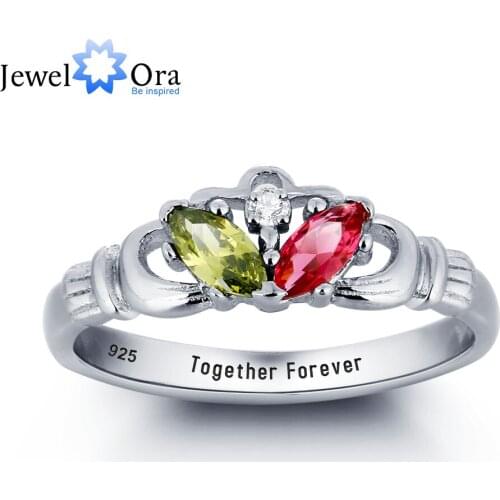 Personalized Engrave Birthstone Ring 925 Sterling Silver Infinity Claddagh Ring Best Valentines Day Gift (JewelOra RI101780)