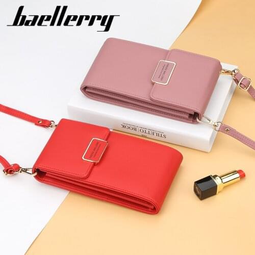2020 New Fashion PU Leather Phone Women Wallet Shoulder Bag Coin Card Holder Purse Solid Color High Capacity Lock Student Wallet
