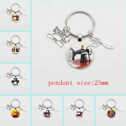 New fashion jewelry sewing machine keychain, vintage sewing machine, tape measure keychain, tailor glass pendant keychain