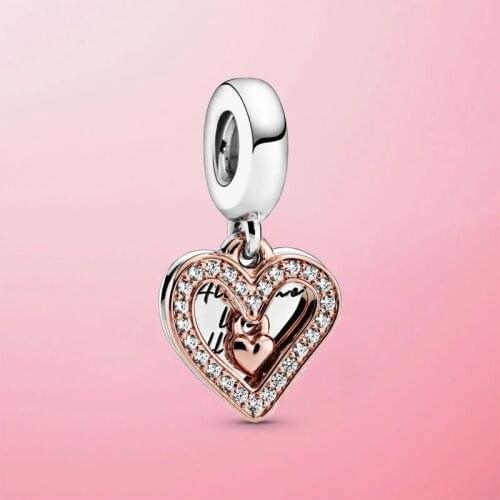 New s925 Sterling Silver Sparkling Freehand Heart Dangle Charm Bead Fit Original Pandrao Bracelet DIY fine jewelry gift hot sell